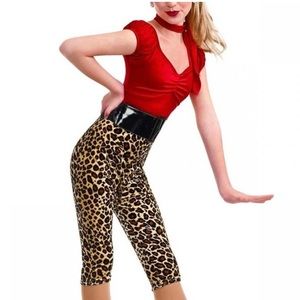 Curtain Call Red and Leopard Print Dance Costume Size Child Medium Style # E552